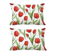 Juego de 2 Fundas Cojines Exterior Impermeable 60x90cm Cojines Rojo Funda Almohada Lino Rectangular Sofa Almohadas Decoración para Patio Balcón Jardín Salon Terraza Dormitorio Hogar Tulipanes G468