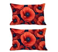 Juego de 2 Fundas Cojines Exterior Impermeable 60x90cm Cojines Rojo Funda Almohada Lino Rectangular Sofa Almohadas Decoración para Patio Balcón Jardín Salon Terraza Dormitorio Hogar Amapola G456