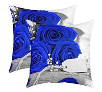 Juego De 2 Fundas Cojines Suave Fundas De Cojín para Sofá Linda Funda De Almohada para Jardín Sillas Patio 45X45Cm Rosa Azul Romántica Flor 3D Flores Impresas En 3D Pareja Día De San Valentín
