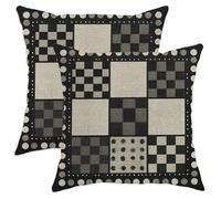 Juego de 2 fundas de almohada a cuadros, modernas y contemporáneas con lunares y rayas N/A, terciopelo suave negro, lavable, almohadas decorativas para el hogar, dormitorio, sala de estar, sofá