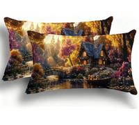 Juego de 2 Fundas de Almohada Bicolor de Terciopelo, Fundas Rectangulares Decoración 25x50 cm, Cremallera Invisible, Diseño de Doble Cara Transpirables Suaves, Diseño Dormitorio, Cabaña Puente F0A-537