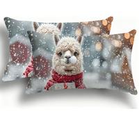 Juego de 2 Fundas de Almohada Bicolor de Terciopelo, Fundas Rectangulares Decoración 35x70 cm, Cremallera Invisible, Diseño de Doble Cara Transpirables Suaves, Diseño Dormitorio, Animal Llama F0A-684
