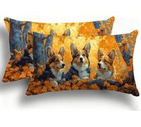 Juego de 2 Fundas de Almohada Bicolor de Terciopelo, Fundas Rectangulares Decoración 35x70 cm, Cremallera Invisible, Diseño de Doble Cara Transpirables Suaves, Diseño Dormitorio, Bosque Perro 1 F0A138