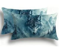 Juego de 2 Fundas de Almohada Bicolor de Terciopelo, Fundas Rectangulares Decoración 40x80 cm, Cremallera Invisible, Diseño de Doble Cara Transpirables Suaves, Diseño Dormitorio, Bosque Lobo F0A-140