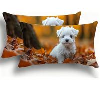 Juego de 2 Fundas de Almohada Bicolor de Terciopelo, Fundas Rectangulares Decoración 40x80 cm, Cremallera Invisible, Diseño de Doble Cara Transpirables Suaves, Diseño Dormitorio, Bosque Perro F0A-134
