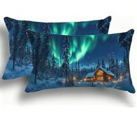 Juego de 2 Fundas de Almohada Bicolor de Terciopelo, Fundas Rectangulares Decoración 40x80 cm, Cremallera Invisible, Diseño de Doble Cara Transpirables Suaves, Diseño Dormitorio, Aurora Cabaña F0A1055