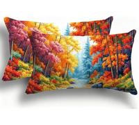 Juego de 2 Fundas de Almohada Bicolor de Terciopelo, Fundas Rectangulares Decoración 40x80 cm, Cremallera Invisible, Diseño de Doble Cara Transpirables Suaves, Diseño Dormitorio, Otoño Bosque F0A-45