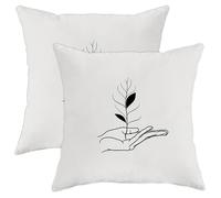 Juego de 2 fundas de almohada botánicas con cremallera, hermosas hojas de plantas artísticas y estéticas, terciopelo blanco y negro, cómodas, decorativas, para dormitorio, apartamento, 45,7 x 45,7 cm