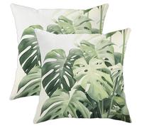 Juego de 2 fundas de almohada botánicas con cremallera, hojas de plantas tropicales, acuarela, diseño estético rústico, terciopelo verde, cómodas, decorativas, para dormitorio, apartamento, sofá