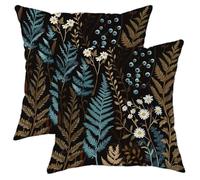 Juego de 2 fundas de almohada botánicas, fundas de almohada de helecho floral oscuro, fundas de cojín cuadradas decorativas de otoño para el hogar, sofá, cama, sofá, 18 x 18 pulgadas