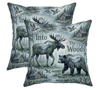 Juego de 2 fundas de almohada con diseño de alce, estilo cabaña de oso rústico, color verde otoño con cremallera oculta, fundas de almohada para sofá, sala de estar, apartamento, cama, sofá