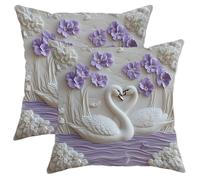 Juego de 2 fundas de almohada con diseño de cisne de primavera, color blanco y lavanda, fundas de cojín cuadradas decorativas para exteriores, decoración de granja, para el hogar, sofá, cama, sofá, 20
