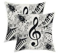 Juego de 2 fundas de almohada con diseño de clave de sol y notas musicales contemporáneas con teclas de piano N/A, color negro con detalles de cremallera oculta, fundas de almohada para sala de estar