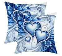 Juego de 2 fundas de almohada con diseño de corazón, diseño de copo de nieve con lazo elegante, color azul invierno, con cremallera oculta, para sala de estar, dormitorio, loft, oficina, coche