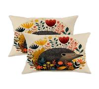 Juego de 2 fundas de almohada con diseño de erizo, diseño de flores y hojas inspiradas en la naturaleza, con patrón de cremallera oculta, fundas de almohada para el hogar, dormitorio, sala de estar