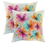 Juego de 2 fundas de almohada con diseño de flores, acuarela botánica, pétalos, primavera, melocotón, con cremallera oculta, fundas de almohada para sofá, sala de estar, apartamento, cama, sofá
