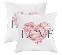 Juego de 2 fundas de almohada con diseño de flores, color melocotón, diseño floral, corazón, amor, fundas de cojín cuadradas decorativas para el hogar, sofá, cama, sofá, 16 x 16 pulgadas