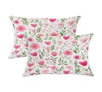 Juego de 2 fundas de almohada con diseño de flores y corazones y hojas, melocotón con cremallera oculta, fundas de almohada para sala de estar, apartamento, cama, sofá, decoración de 20 x 12 pulgadas