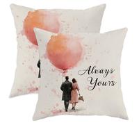 Juego de 2 fundas de almohada con diseño de globos, románticas y fantasías de flores de San Valentín, melocotón, terciopelo suave, lavable, para decoración del hogar, sala de estar, dormitorio, sofá