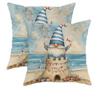 Juego de 2 fundas de almohada con diseño de gnomo, castillo de arena, castillo de arena, color azul, con cremallera oculta, fundas de almohada cuadradas para sala de estar, dormitorio, loft, oficina
