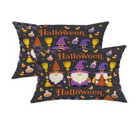 Juego de 2 fundas de almohada con diseño de gnomo, sombrero de bruja, escoba, Halloween, violeta, con cremallera oculta, almohadas decorativas para sala de estar, dormitorio, loft, oficina, coche