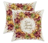 Juego de 2 fundas de almohada con diseño de hojas, calabazas rústicas de otoño, bayas, color naranja con cremallera oculta, fundas de almohada decorativas para sala de estar, dormitorio, loft, oficina