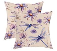 Juego de 2 fundas de almohada con diseño de libélula y flores, color azul lavanda, fundas de cojín decorativas de primavera para exteriores, para el hogar, sofá, cama, sofá, 18 x 18 pulgadas