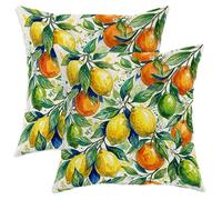 Juego de 2 fundas de almohada con diseño de limón, botánico tropical, naranja, verde, amarillo, con cremallera oculta, almohadas decorativas para sala de estar, cama, oficina, sofá, silla, decoración