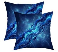 Juego de 2 fundas de almohada con diseño de ondas, abstracto, moderno, espiral, galaxia, ninguno, azul, con cremallera oculta, fundas de almohada cuadradas para el hogar, dormitorio, sala de estar