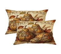Juego de 2 fundas de almohada con diseño de peras, hojas rústicas de campo, color marrón con cierre oculto, fundas de almohada para sofá, sala de estar, apartamento, cama, sofá, decoración de 20 x 12