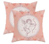 Juego de 2 fundas de almohada con diseño de querubín romántico vintage con marco de corazones de San Valentín, terciopelo suave, lavables, para sala de estar, cama, oficina, sofá, silla, decoración de