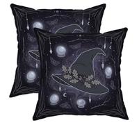 Juego de 2 fundas de almohada con diseño de sombrero de bruja, diseño de bola de cristal mística, para Halloween, color negro, con cremallera oculta, almohadas decorativas para sala de estar, cama