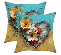 Juego de 2 fundas de almohada con diseño floral vintage de hojas de primavera turquesa con cremallera oculta, fundas de almohada para el hogar, sala de estar, dormitorio, decoración de sofá, 28 x 28