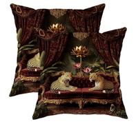 Juego de 2 fundas de almohada con estampado de animales vintage, funda de cojín exótica de jungla burdeos, decoración barroca de lujo, fundas de cojín para sala de estar, sofá, 22 x 22 pulgadas