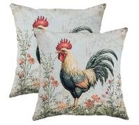 Juego de 2 fundas de almohada con estampado de gallos, estilo vintage, rústicas, rústicas, elegantes, decorativas, para el hogar, sofá, cama, sofá, 16 x 16 pulgadas
