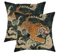Juego de 2 fundas de almohada con estampado de tigre, color naranja y negro, diseño de gato de la selva, fundas de cojín cuadradas decorativas para el hogar, fundas de cojín para sala de estar, sofá