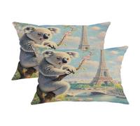 Juego de 2 fundas de almohada con estampado de torres románticas y suaves de 12 x 20 pulgadas, diseño de animales koalas