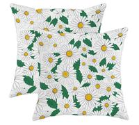 Juego de 2 fundas de almohada con estampado floral de margaritas, fundas de cojín con estampado de flores blancas y amarillas, decoración del hogar de primavera para sofá, cama, almohadas decorativas