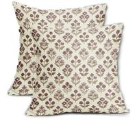 Juego de 2 fundas de almohada con estampado floral marrón burdeos y rojo de 18 x 18 pulgadas, fundas de almohada decorativas con patrón de flores vintage para exteriores, fundas de cojín rústicas para