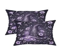 Juego de 2 fundas de almohada con sombrero de bruja gótico y gloria de la mañana, 12 x 20 pulgadas