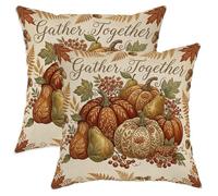Juego de 2 fundas de almohada cuadradas rústicas de temporada con diseño de hojas de peras, color marrón otoño, terciopelo suave, lavable, para sala de estar, cama, oficina, sofá, silla, decoración