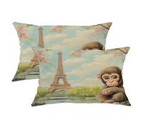 Juego de 2 fundas de almohada de 12 x 20 pulgadas, cómodas fundas de almohada de terciopelo con estampado de torres románticas con cremallera, diseño de animales, decoración de sofá y sala de estar