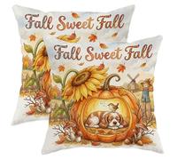 Juego de 2 fundas de almohada de 14 x 14 pulgadas, diseño de perro cocker spaniel, otoño, calabaza, girasol, con cremallera, decoración de granja para sofá, sala de estar, porche
