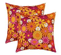 Juego de 2 fundas de almohada de 18 x 18 pulgadas, diseño de flores hippie retro de los años 60 y 70 pulgadas, funda de almohada decorativa para estilo vintage, bohemio, floral, funda de cojín, funda