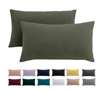Juego de 2 fundas de almohada de 50 x 70 cm, color verde oliva, para cojín, 100 % microfibra, no necesita planchado ni arrugas, con cremallera