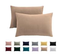 Juego de 2 fundas de almohada de 70 x 90 cm, funda de almohada de 70 x 90 cm, color beis, 100 % microfibra, no necesita planchado ni arrugas, con cremallera