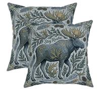Juego de 2 fundas de almohada de alce, diseño rústico de piñas, helecho otoñal gris con cremallera oculta, fundas de almohada para el hogar, dormitorio, sala de estar, sofá, decoración de 18 x 18