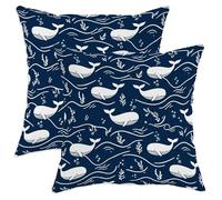 Juego de 2 fundas de almohada de ballena, diseño de olas costeras náuticas, burbujas, de terciopelo suave, lavable, fundas de almohada cuadradas para el hogar, dormitorio, sala de estar, sofá