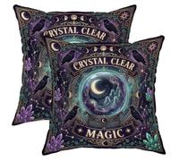Juego de 2 fundas de almohada de bola de cristal, diseño de cuervos celestiales místicos, luna, violeta mágico, con cremallera oculta, fundas de almohada para sala de estar, cama, oficina, sofá, silla