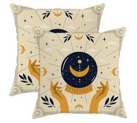 Juego de 2 fundas de almohada de bruja con diseño de constelación de luna, hojas geométricas, estrellas, líneas modernas, terciopelo amarillo y azul, cómodas, lavables, suaves, para dormitorio